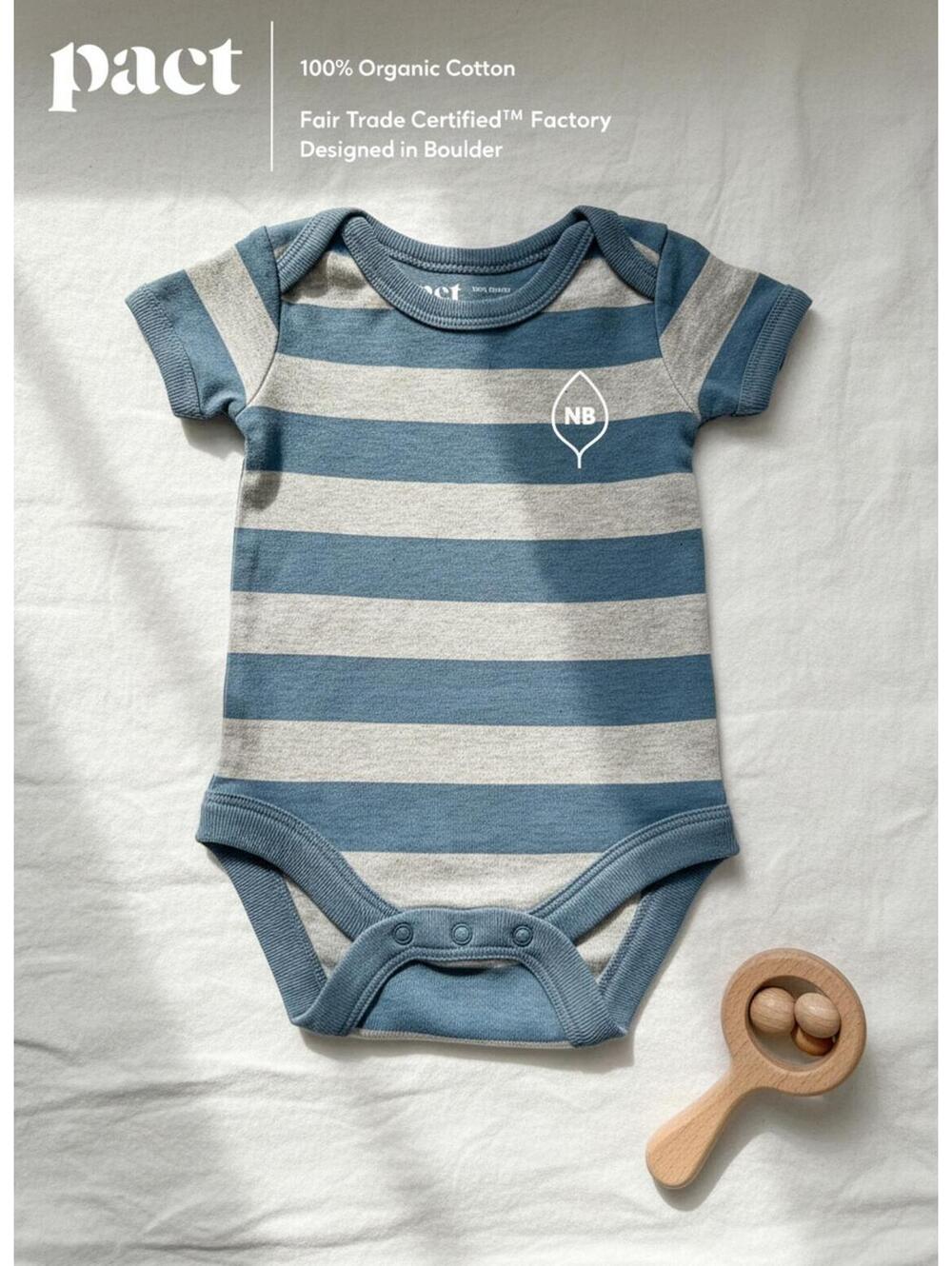 Pact Organic Cotton Baby Bodysuits - NWT Set of 2 - Steel Blue Stripe - NB